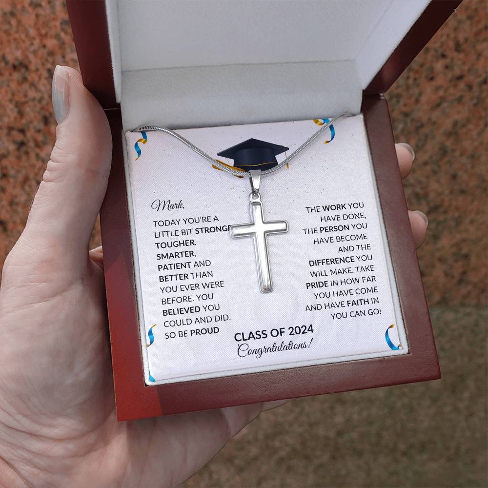 Class of 2024 Engraved Cross Necklace Graduation Gift-[product type]