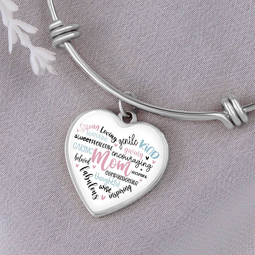 Mom Engraved Heart Bangle Bracelet Charm-[product type]