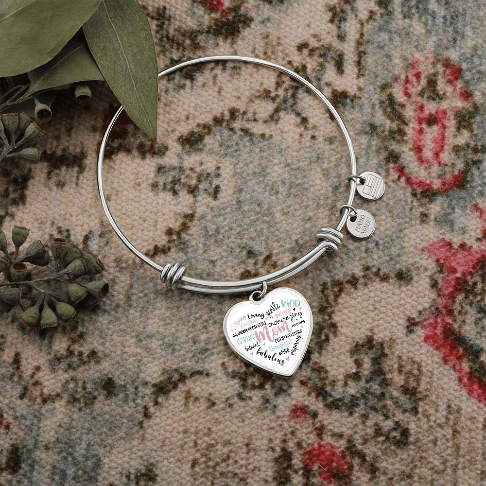 Mom Engraved Heart Bangle Bracelet Charm-[product type]