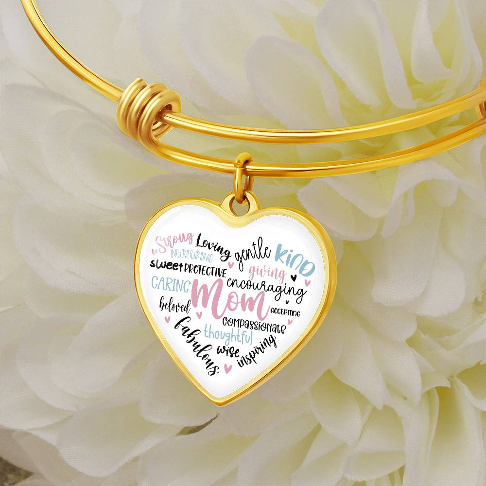 Mom Engraved Heart Bangle Bracelet Charm-[product type]