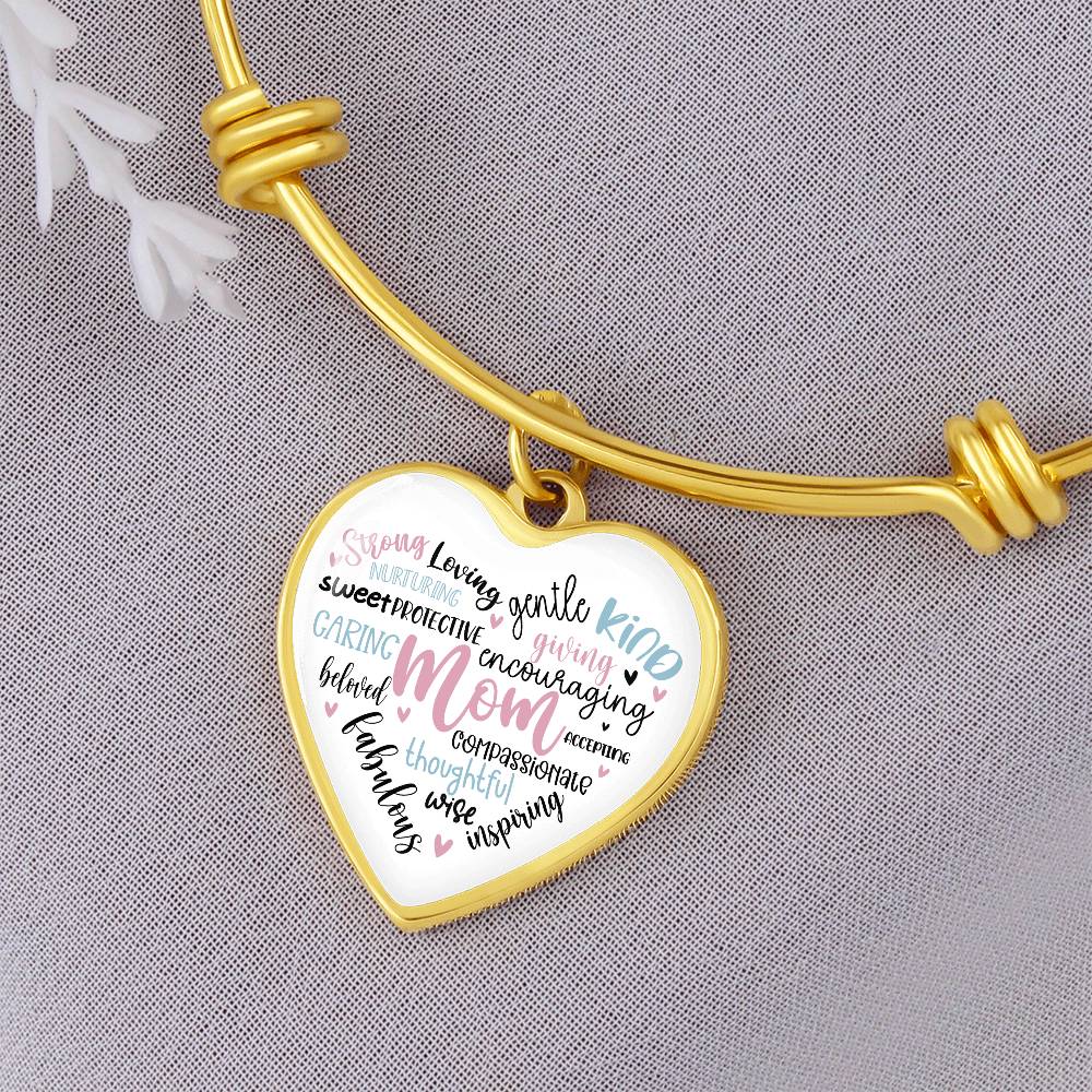 Mom Engraved Heart Bangle Bracelet Charm-[product type]