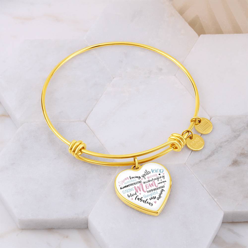 Mom Engraved Heart Bangle Bracelet Charm-[product type]