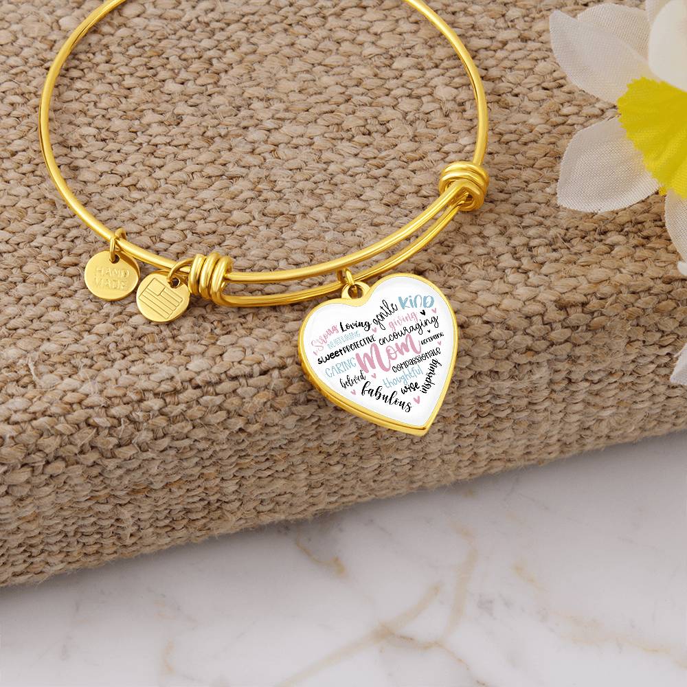 Mom Engraved Heart Bangle Bracelet Charm-[product type]