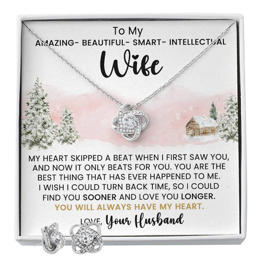 Wife Always In My Heart Knot Necklace and Earring Gift Set-[product type]