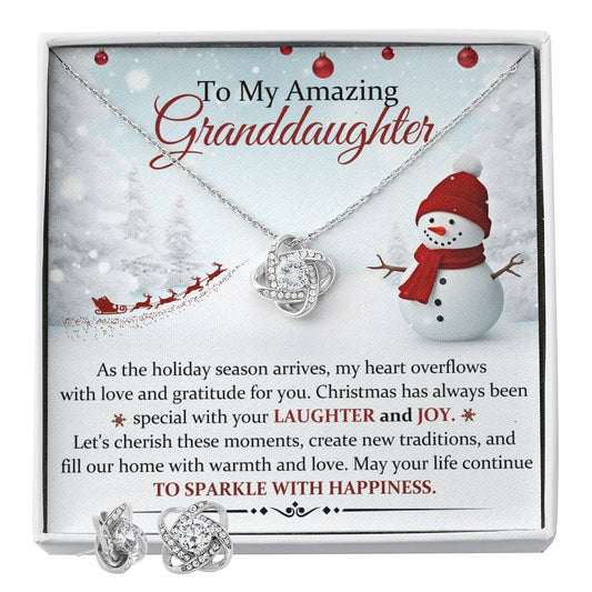 Granddaughter Necklace and Earring Christmas Gift Set-[product type]