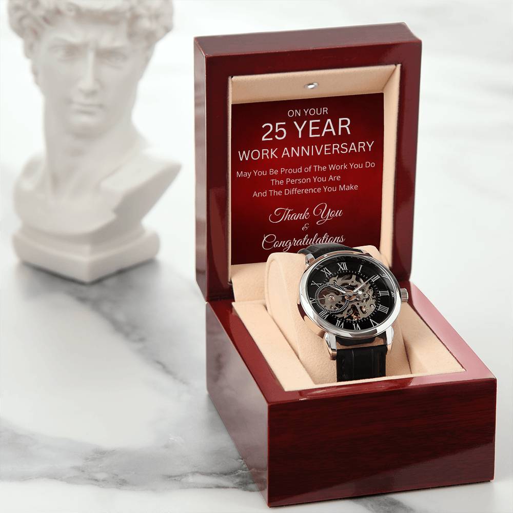 25 Year Work Anniversary Gift -Men's Mechanical Watch with LED Gift Box-Jewelry