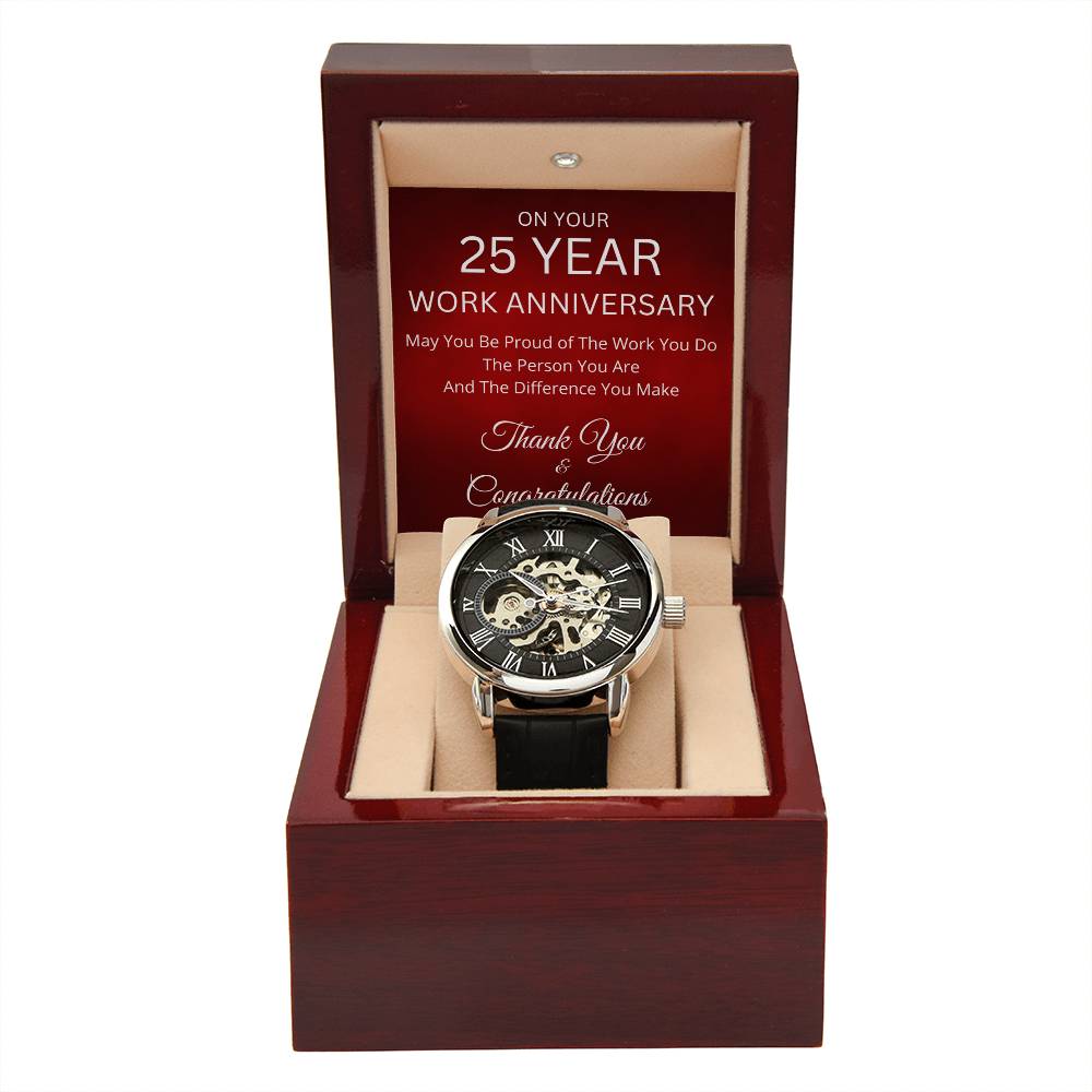 25 Year Work Anniversary Gift -Men's Mechanical Watch with LED Gift Box-Jewelry