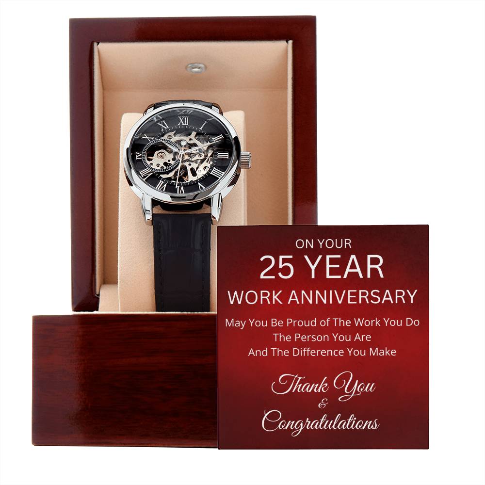 25 Year Work Anniversary Gift -Men's Mechanical Watch with LED Gift Box-Jewelry