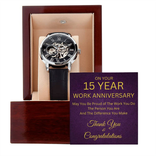 15th Work Anniversary Gift Mechanical Watch with LED Gift Box-Jewelry