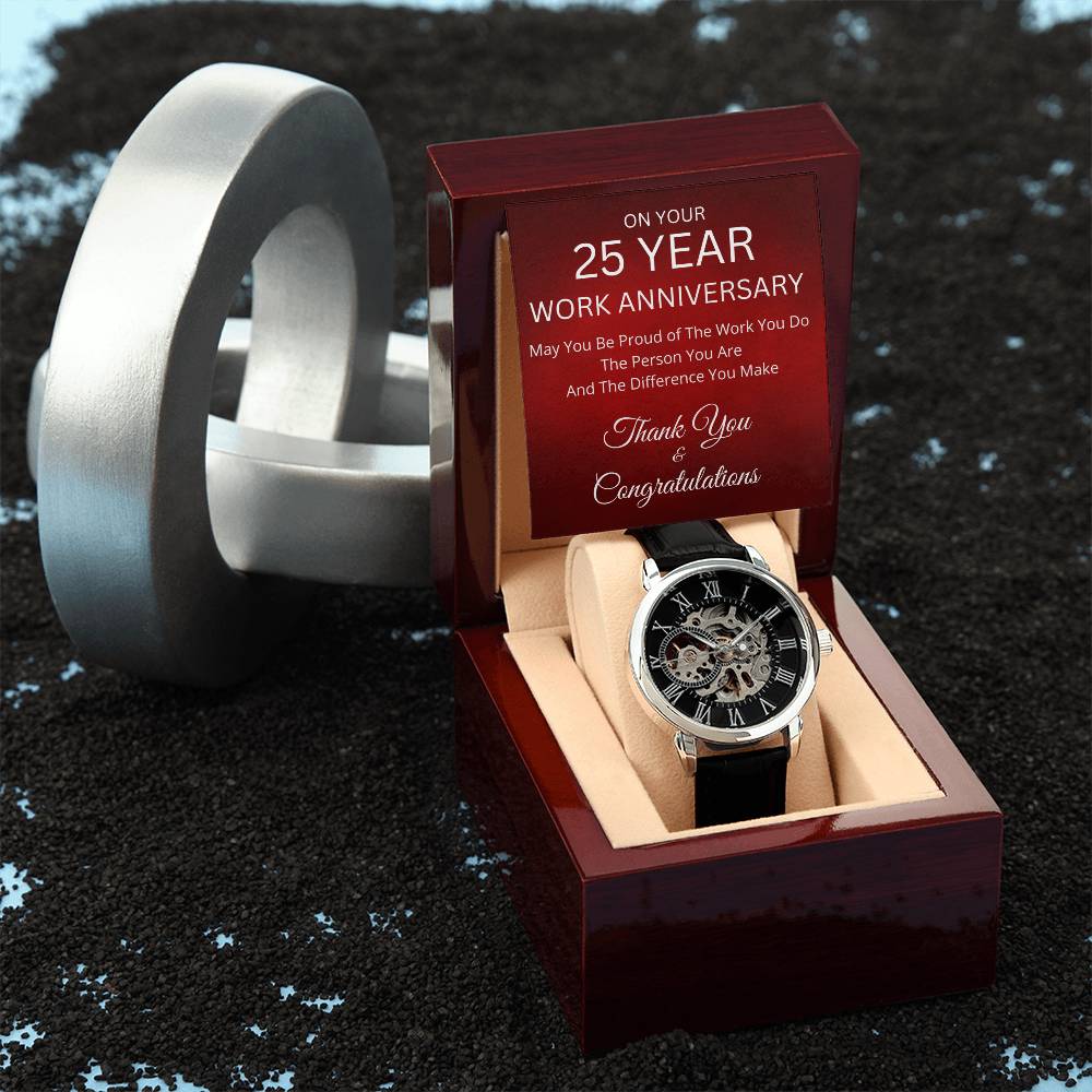 25 Year Work Anniversary Gift -Men's Mechanical Watch with LED Gift Box-Jewelry