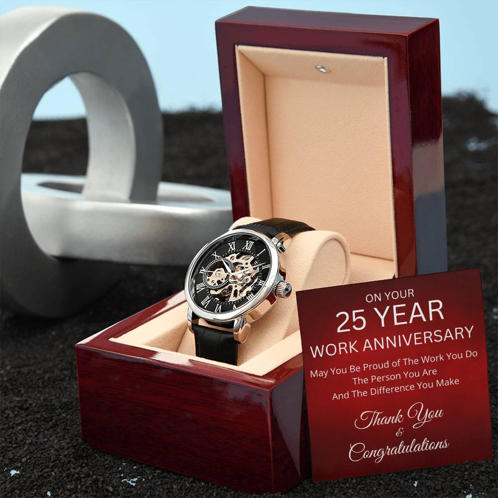 25 Year Work Anniversary Gift -Men's Mechanical Watch with LED Gift Box-Jewelry