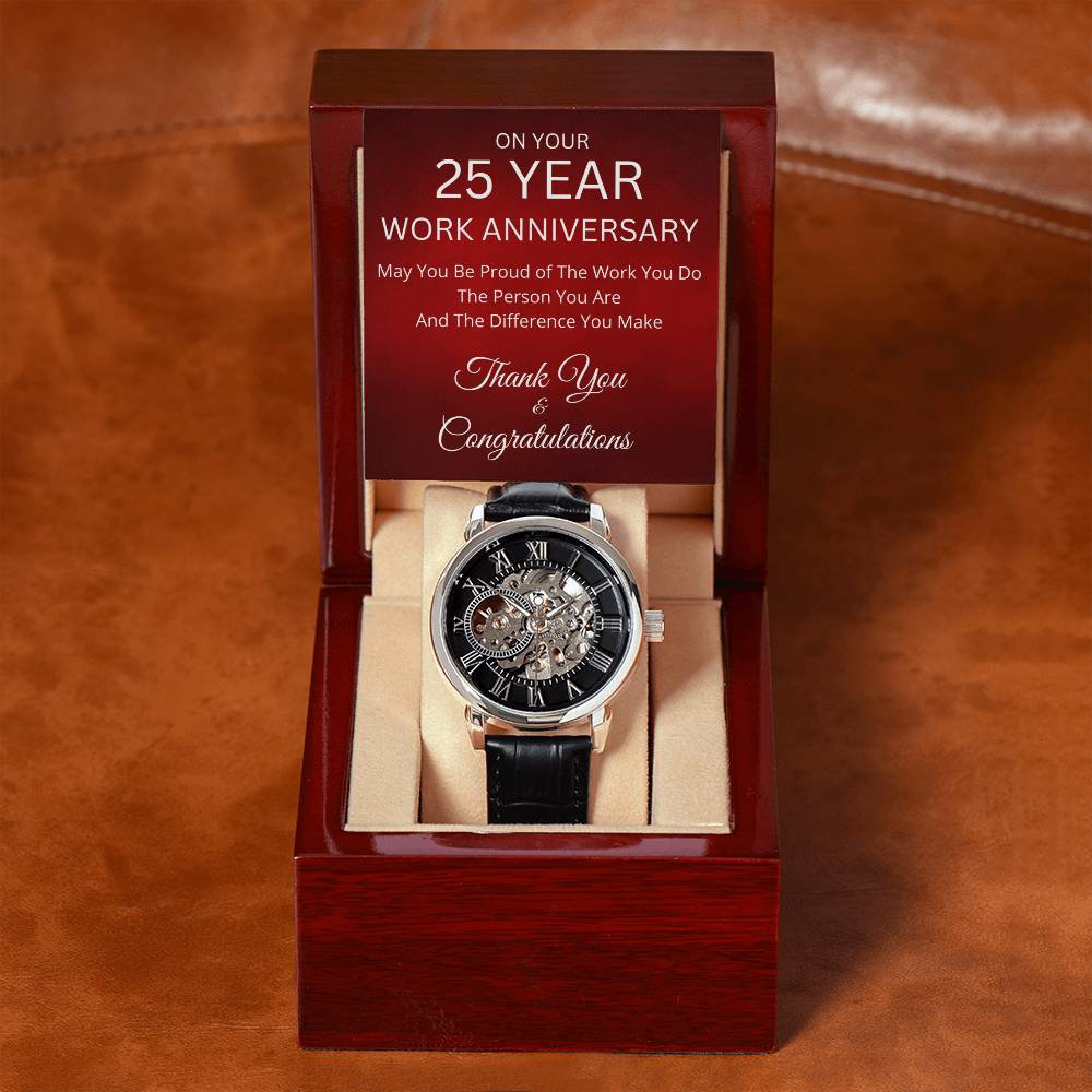 25 Year Work Anniversary Gift -Men's Mechanical Watch with LED Gift Box-Jewelry