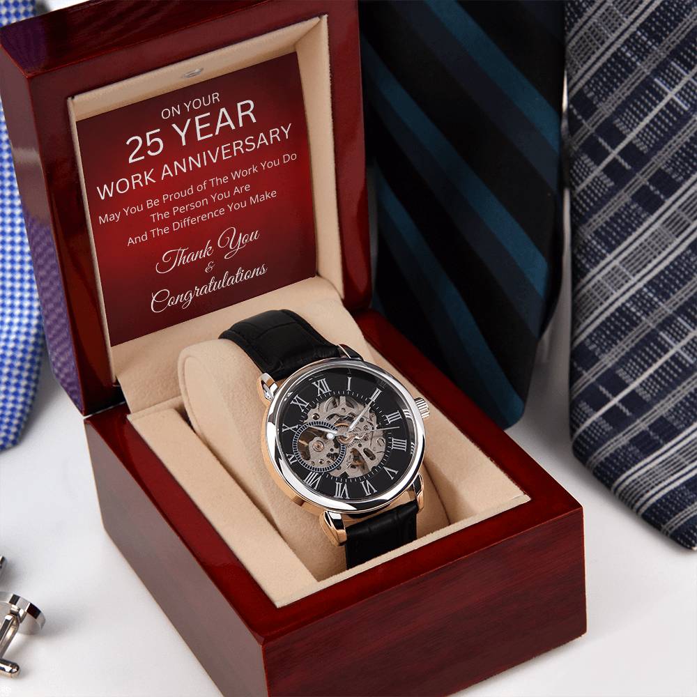 25 Year Work Anniversary Gift -Men's Mechanical Watch with LED Gift Box-Jewelry