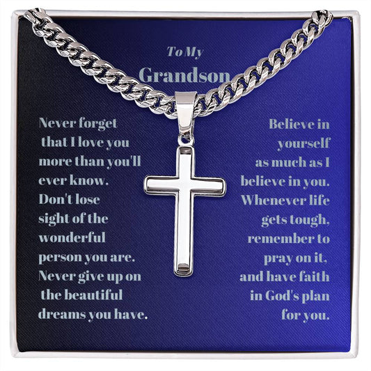 Grandson Engraved Cross with Cuban Chain-[product type]