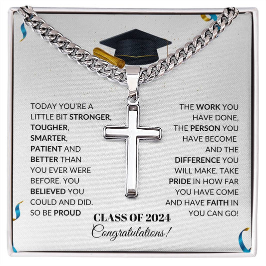 Class of 2024 Engraved Cross Necklace for Men-[product type]