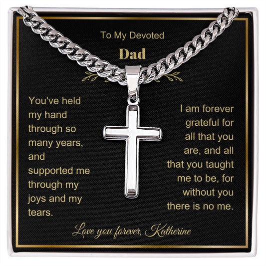 Dad Engraved Cross Necklace with Chain Link