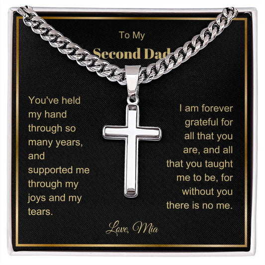 Second Dad Father Figure Engraved Cross Necklace on Chain