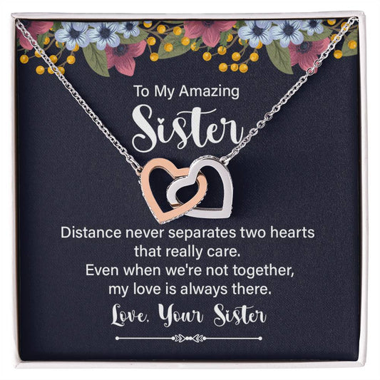 Sister- Distance Never Separates Two Hearts - love knot necklace_artwork_original_artwork Interlocking Hearts Necklace-[product type]