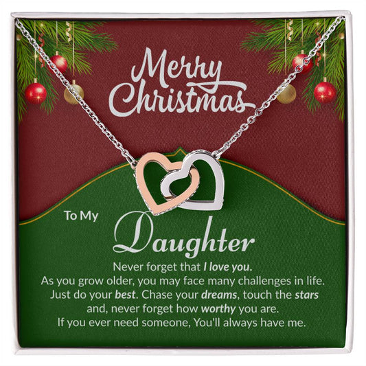 Daughter Interlocking Heart Necklace Christmas Gift-[product type]