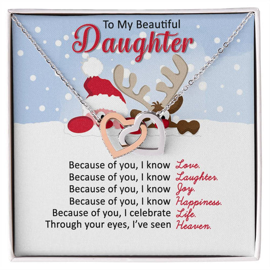 Santa and Reindeer Christmas Gift Necklace for Daughter - Personalized Card-[product type]