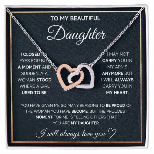 Daughter Proud of The Woman You've Become Interlocking Hearts Necklace-[product type]