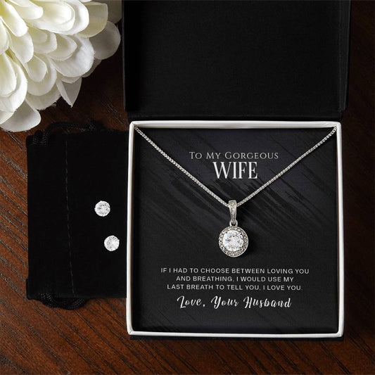 Wife Last Breathe Eteral Hope Necklace and Earring Set-[product type]