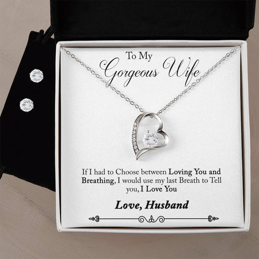 Gorgeous Wife Heart Necklace and Earring Set-[product type]