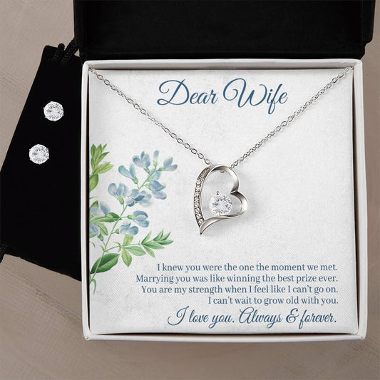 Wife Always and Forever Heart Necklace and Earring Set-[product type]