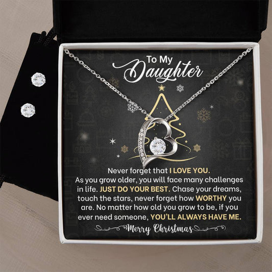 Daughter Christmas Heart Necklace and Earring Set-[product type]