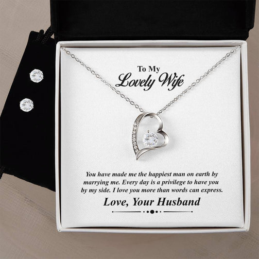 Lovely Wife Heart Necklace and Earring Set-[product type]