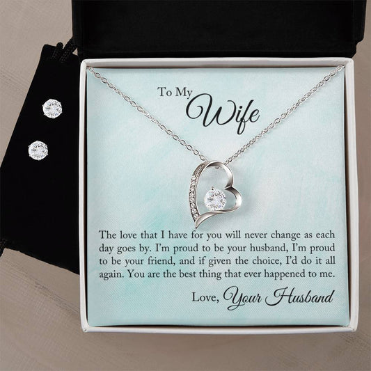 To My Wife - Proud To Be Your Husband Heart Necklace and Earring Set-[product type]