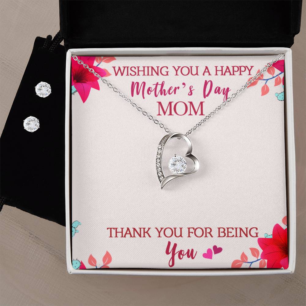 Mother's Day Heart Necklace and Earring Set-[product type]