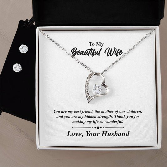 Beautiful Wife Heart Necklace and Earring Set-[product type]