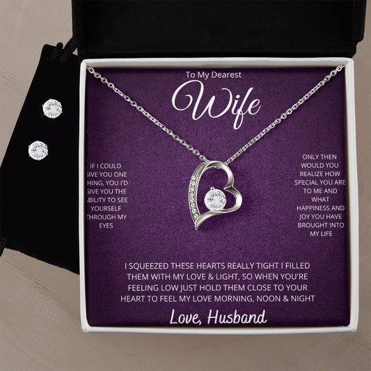 Wife Heart Necklace and Earring Set-[product type]