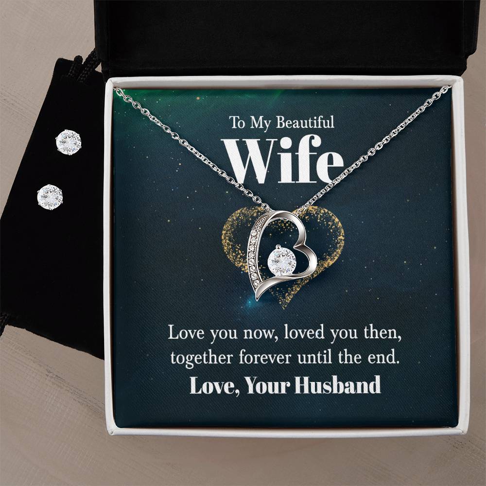 Wife Love You Til The ENd Heart Necklace and Earring Set-[product type]