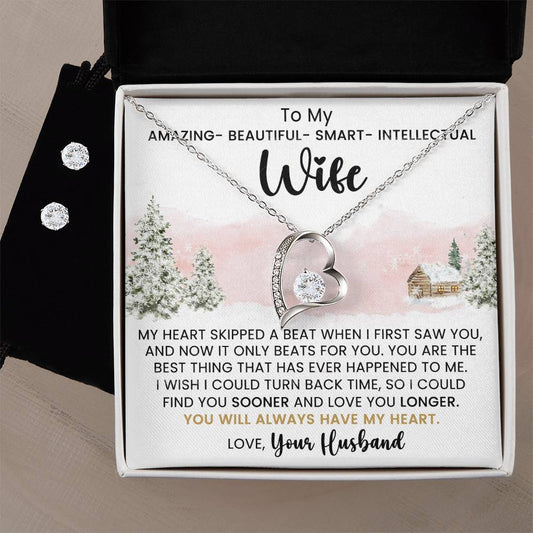 Wife Christmas Heart Necklace and Earring Set-[product type]