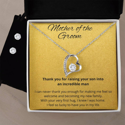 Mother of the Groom Heart Necklace and Earring Set-[product type]