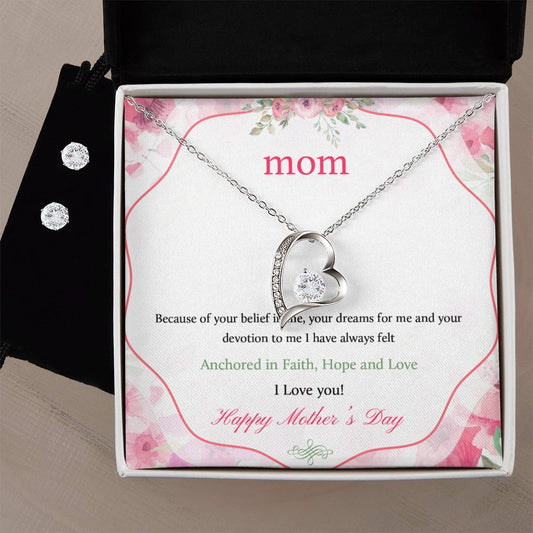 Mother's Day Heart Necklace and Earring Set-[product type]