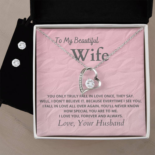 Beautiful Wife Heart Necklace and Earring Set-[product type]