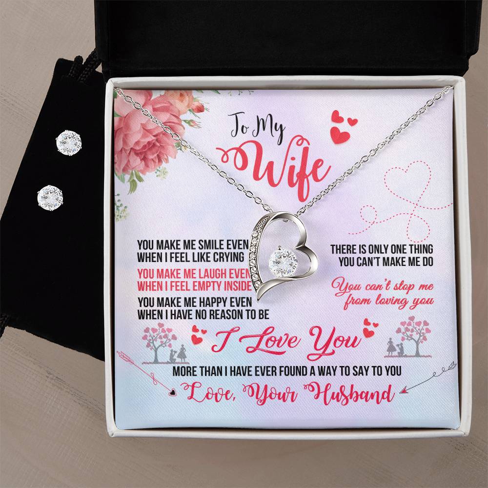 Wife You Make Me Smile Heart Necklace and Earring Set-[product type]