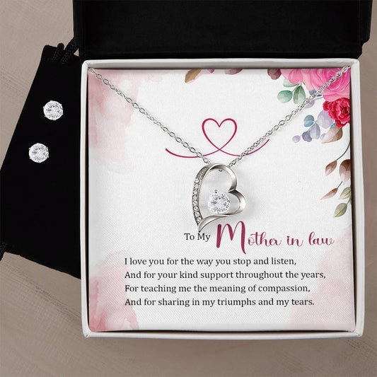 To my Mother in Law Heart Necklace and Earring Set-[product type]