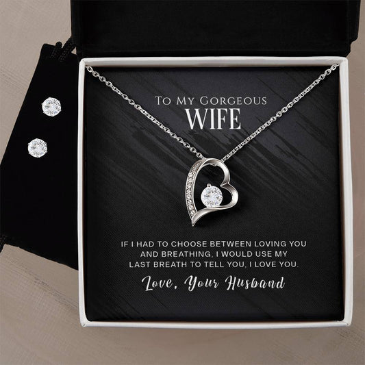 Wife Heart Necklace and Earring Set-[product type]