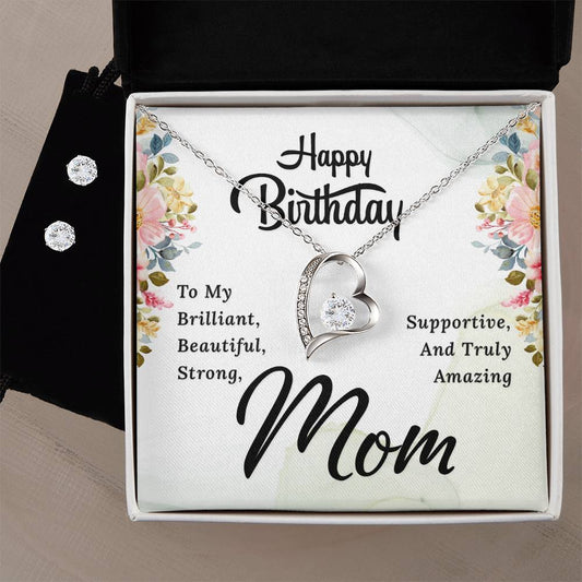 Happy Birthday Mom Heart Necklace and Earring Set-[product type]