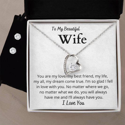 Wife Heart Necklace and Earring Set-[product type]