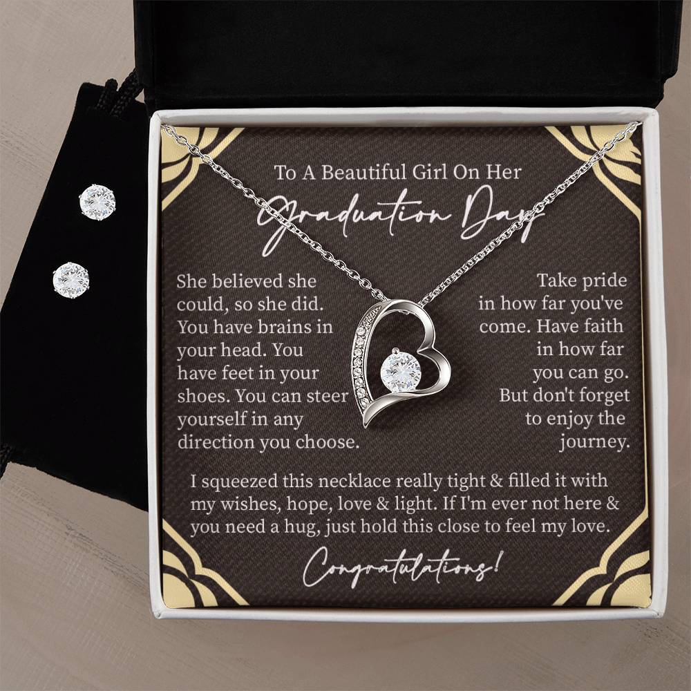 Graduation Heart Necklace and Earring Set-[product type]