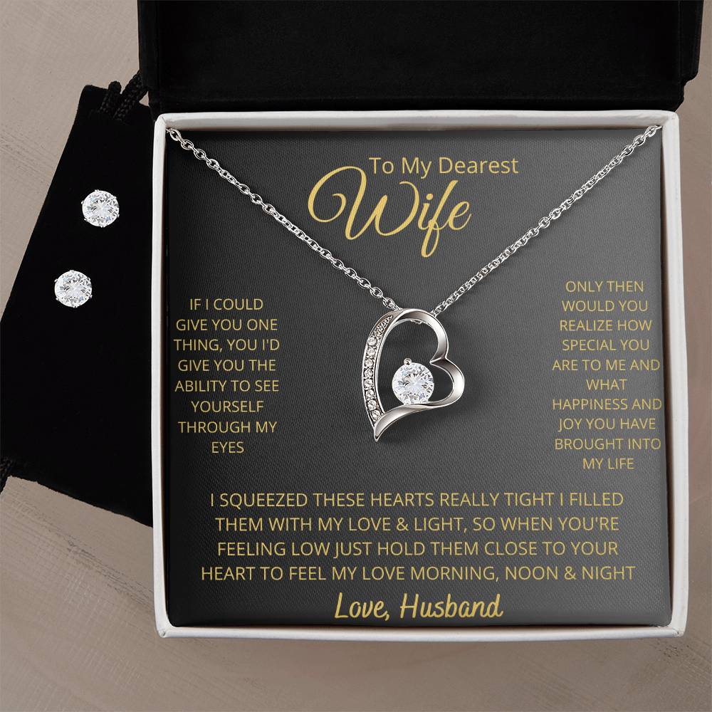 Wife Heart Necklace and Earring Set-[product type]