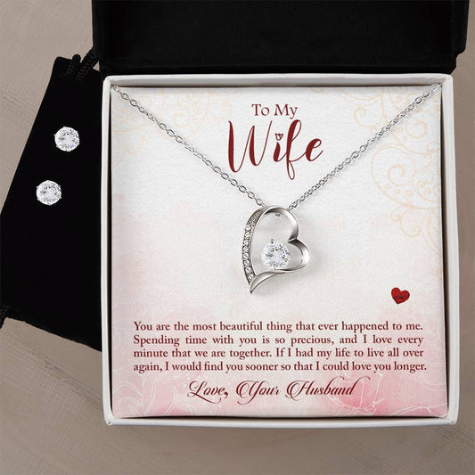 Wife Most Beautiful Thing I've Seen Heart Necklace and Earring Set-[product type]