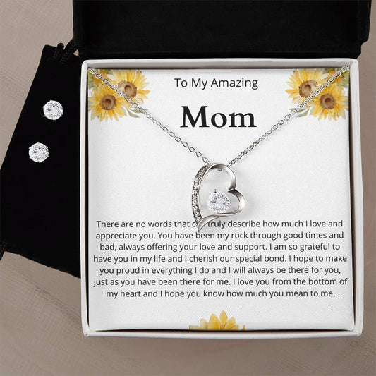 amazing mom white background Heart Necklace and Earring Set-[product type]