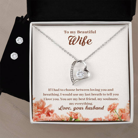 Wife My Best Friend Heart Necklace and Earring Set-[product type]