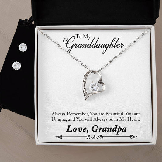 Granddaughter Heart Necklace and Earring Set-[product type]